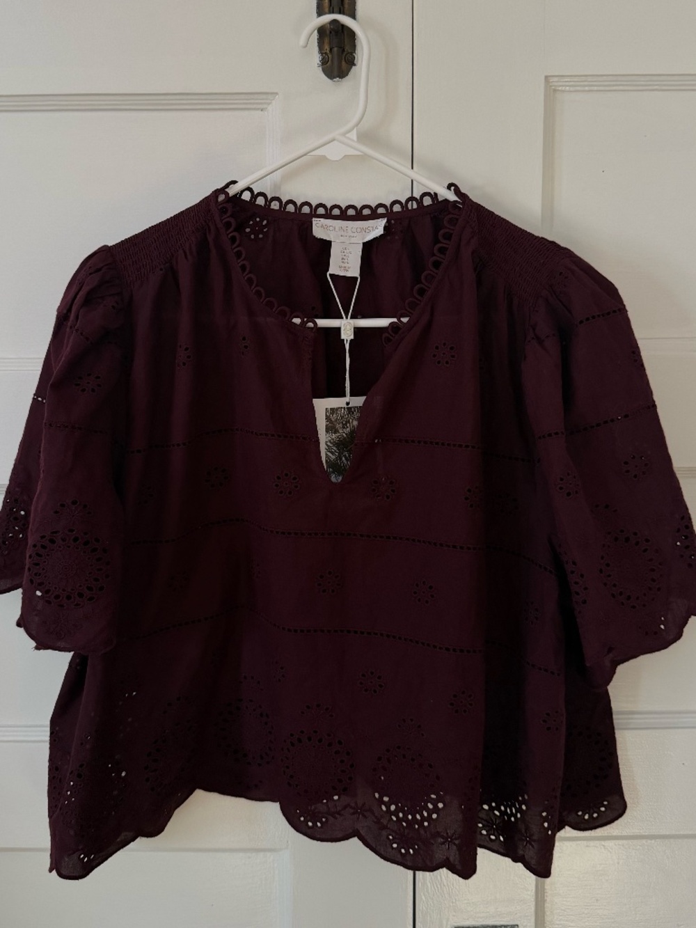 Caroline Constas Eyelet Blouse – Burgundy | Size L | NWT